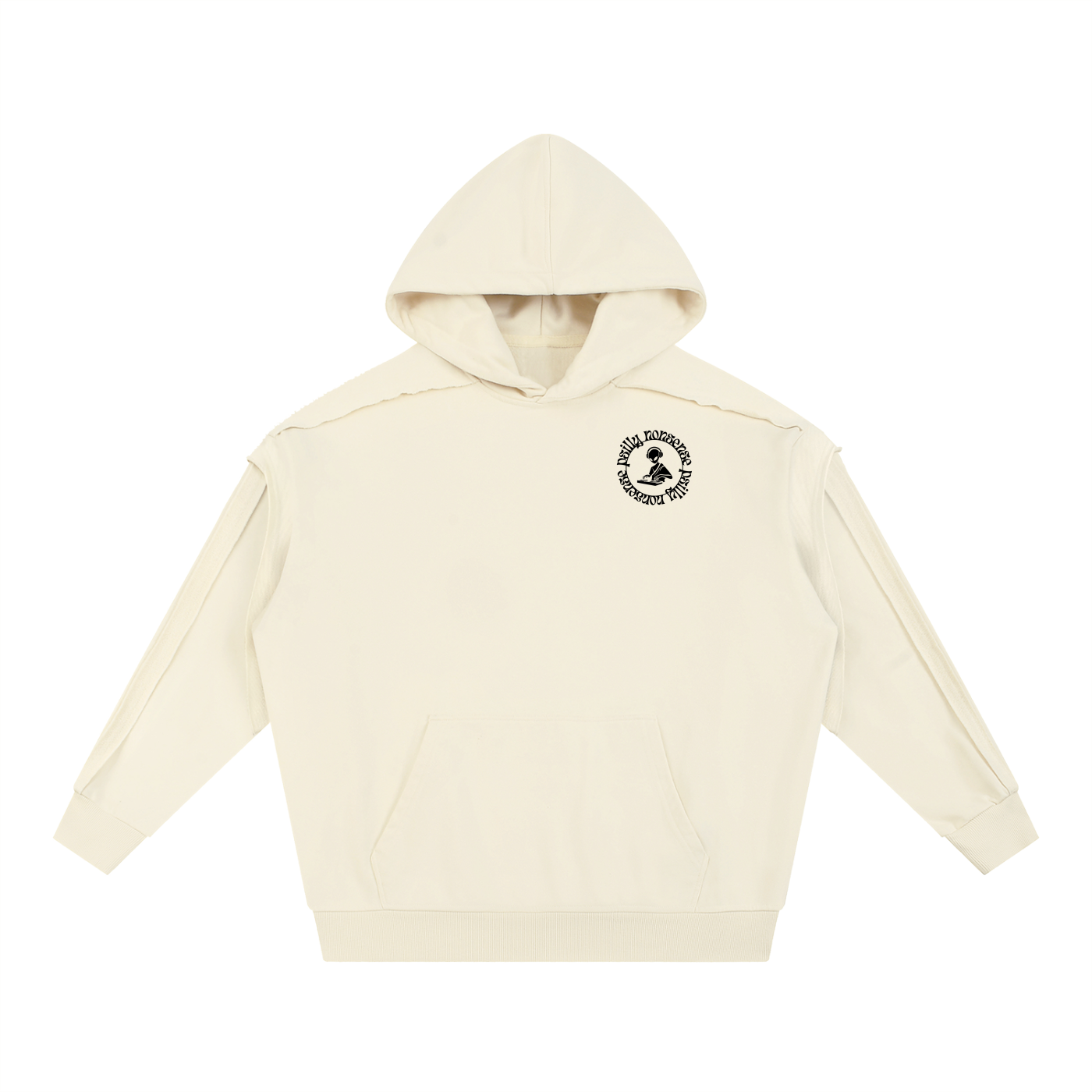 Contrast Tape Raw Edge Double Layered Hoodie